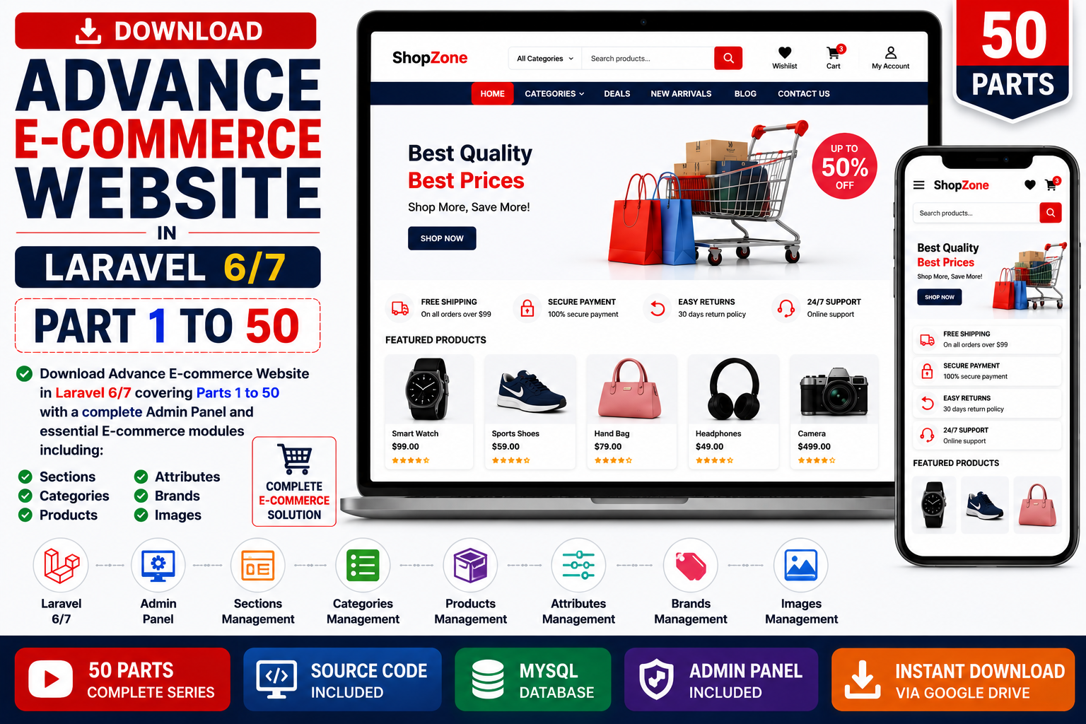 Advance E-commerce Website in Laravel 6/7 (Part 1 to 50)