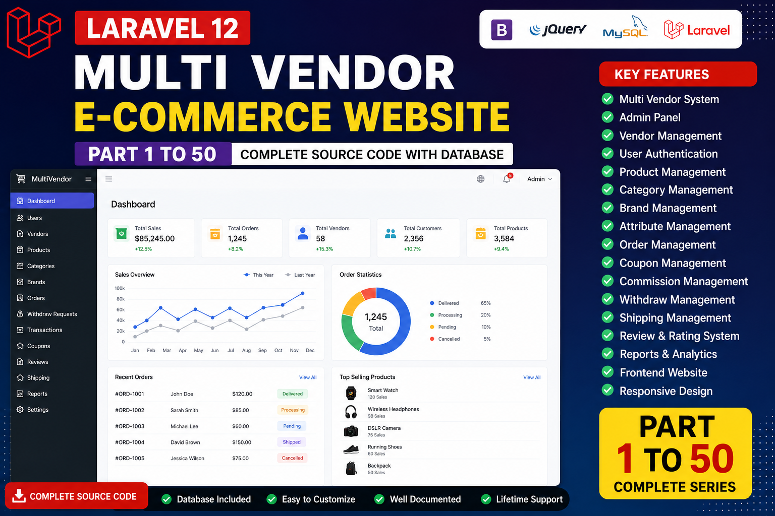 Laravel 12 Multi Vendor E-commerce Website (Part 1 to 50) Source Code