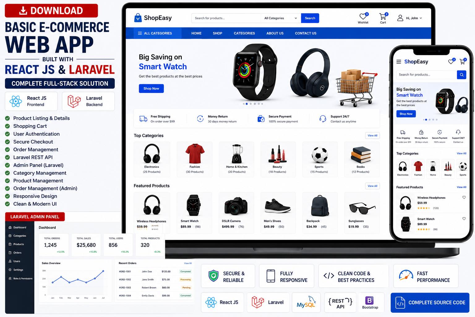 Basic E-commerce Web App in ReactJs with Laravel Admin Panel