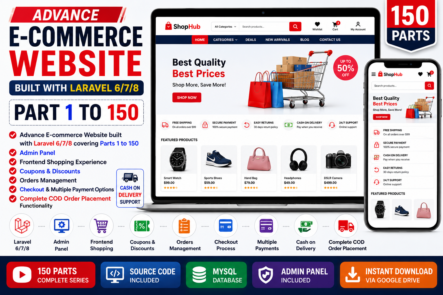 Advance E-commerce Website in Laravel 6/7/8 (Part 1 to 150)