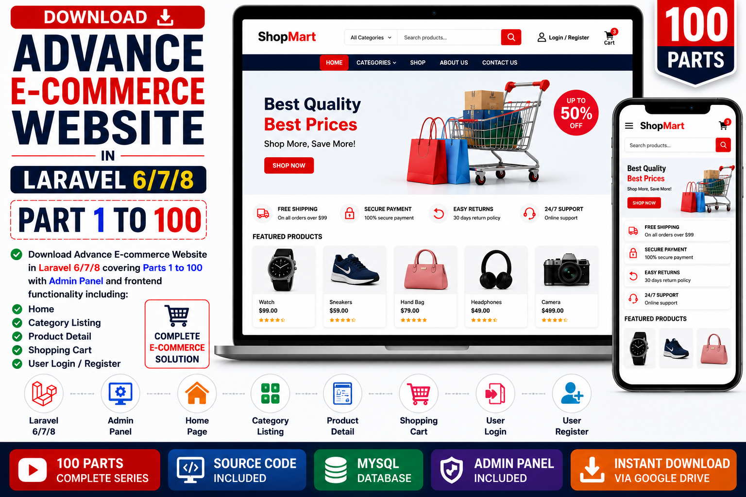 Advance E-commerce Website in Laravel 6/7/8 (Part 1 to 100)
