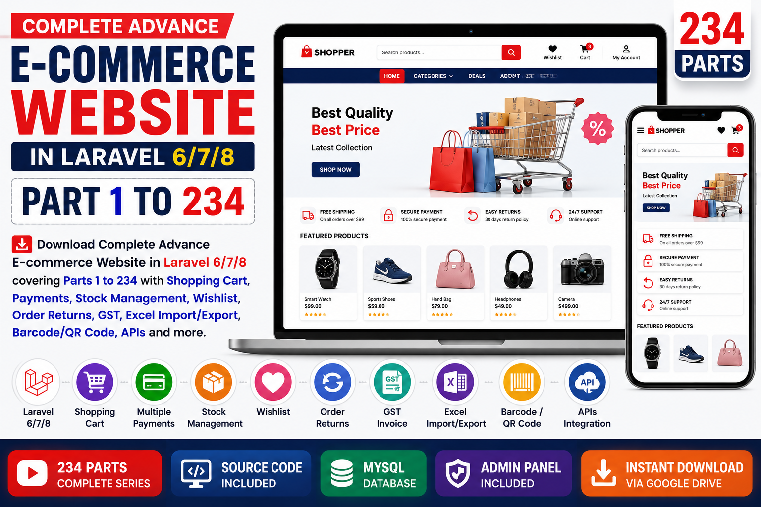 Complete Advance E-commerce Website in Laravel 6/7/8 (Part 1 to 234)
