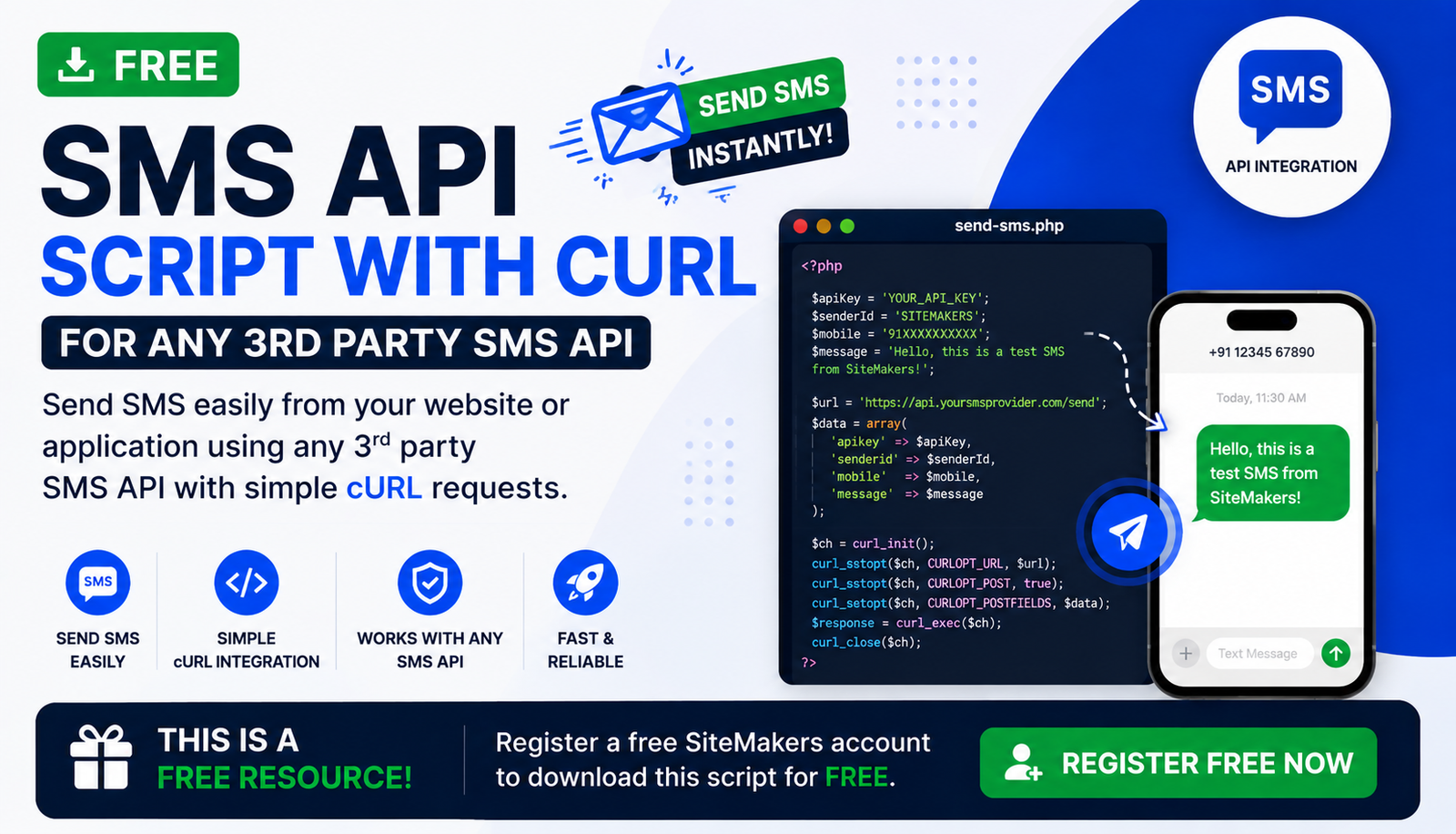 SMS API Script with Curl (Use with any 3rd Party SMS API)